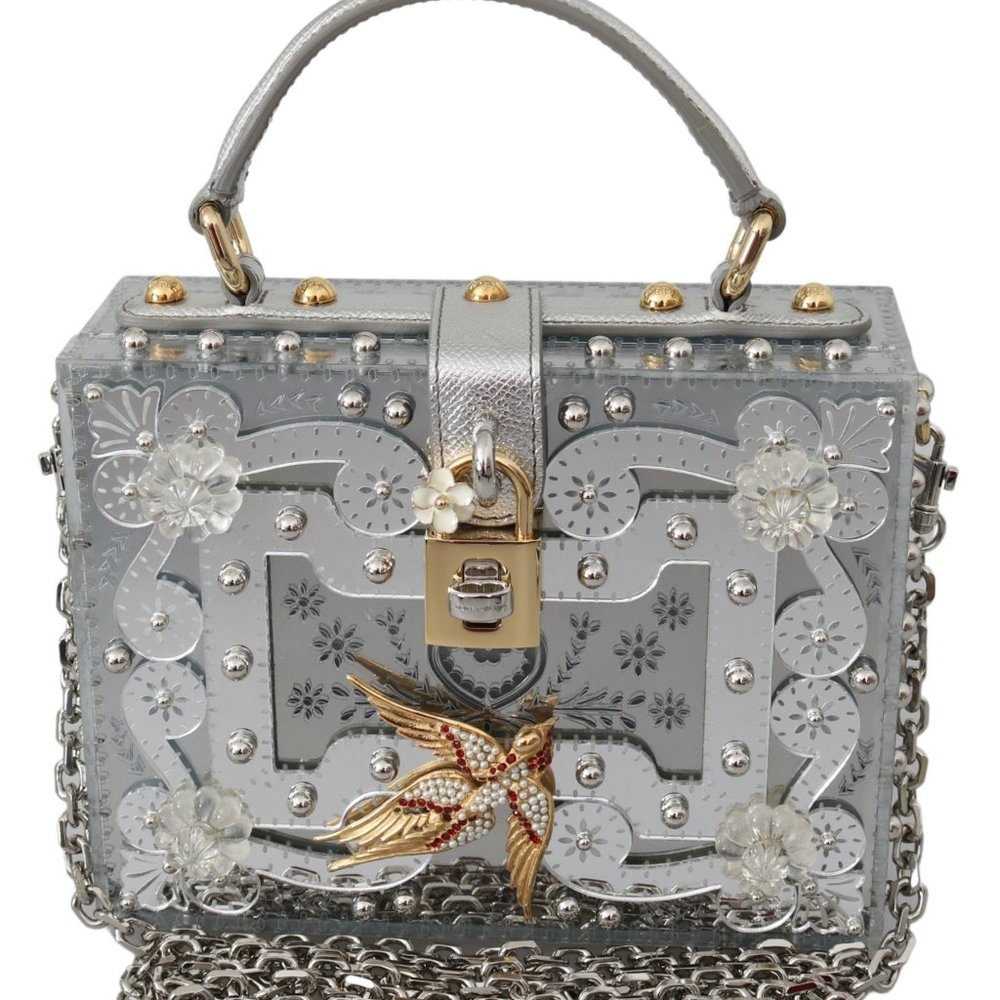 Dolce & Gabbana- Silver Floral Padlock Bag